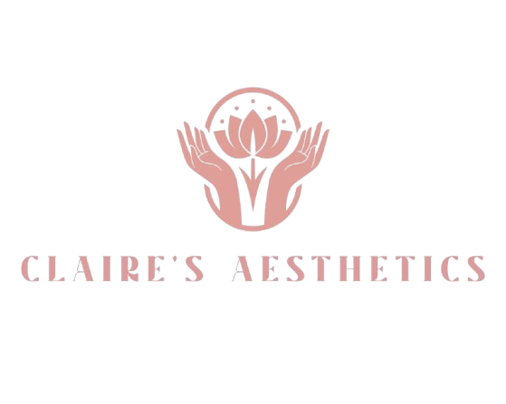 A logo for claire 's aesthetics, with the name of the company in pink.