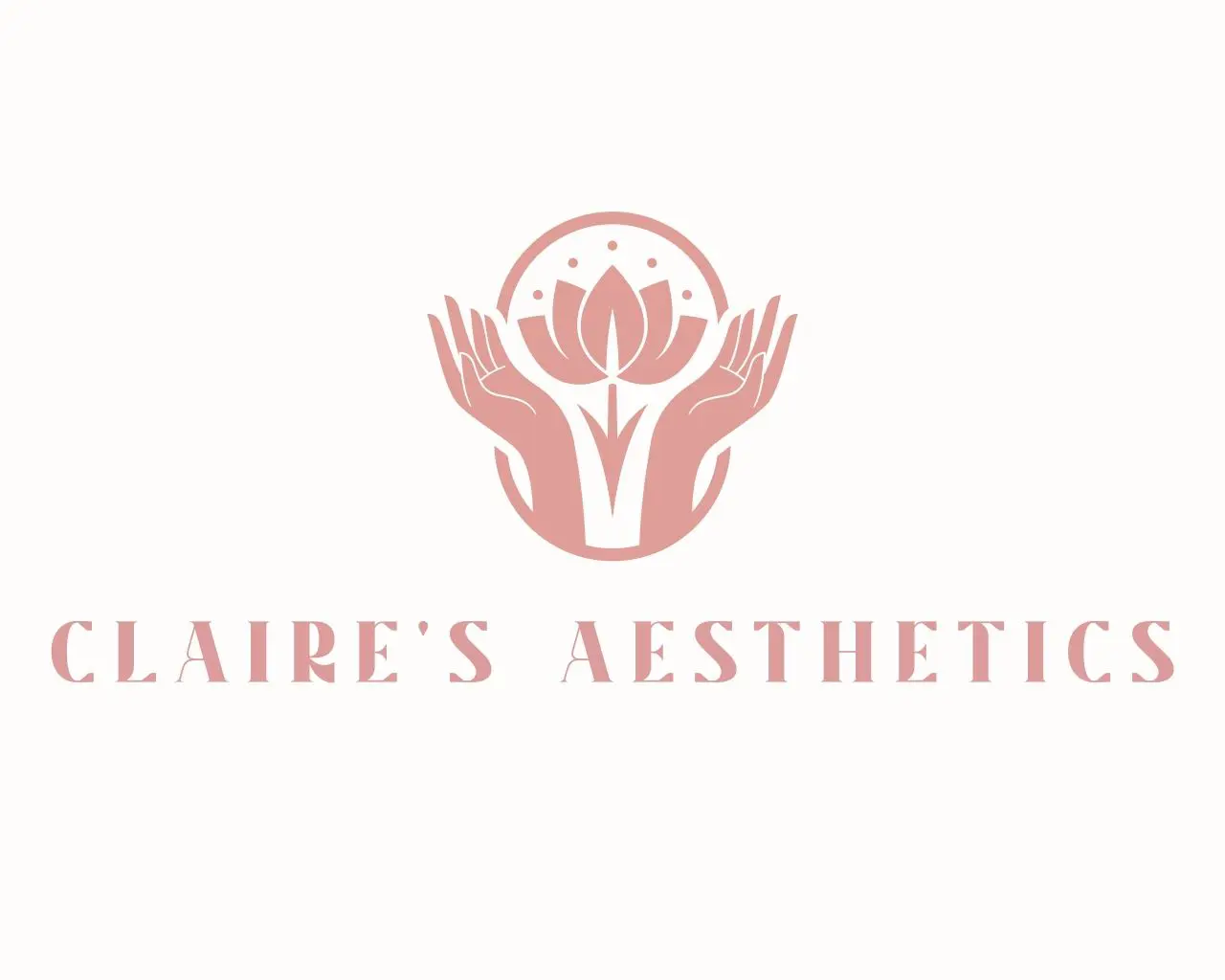 A pink logo with the words claire 's aesthetics in front of it.