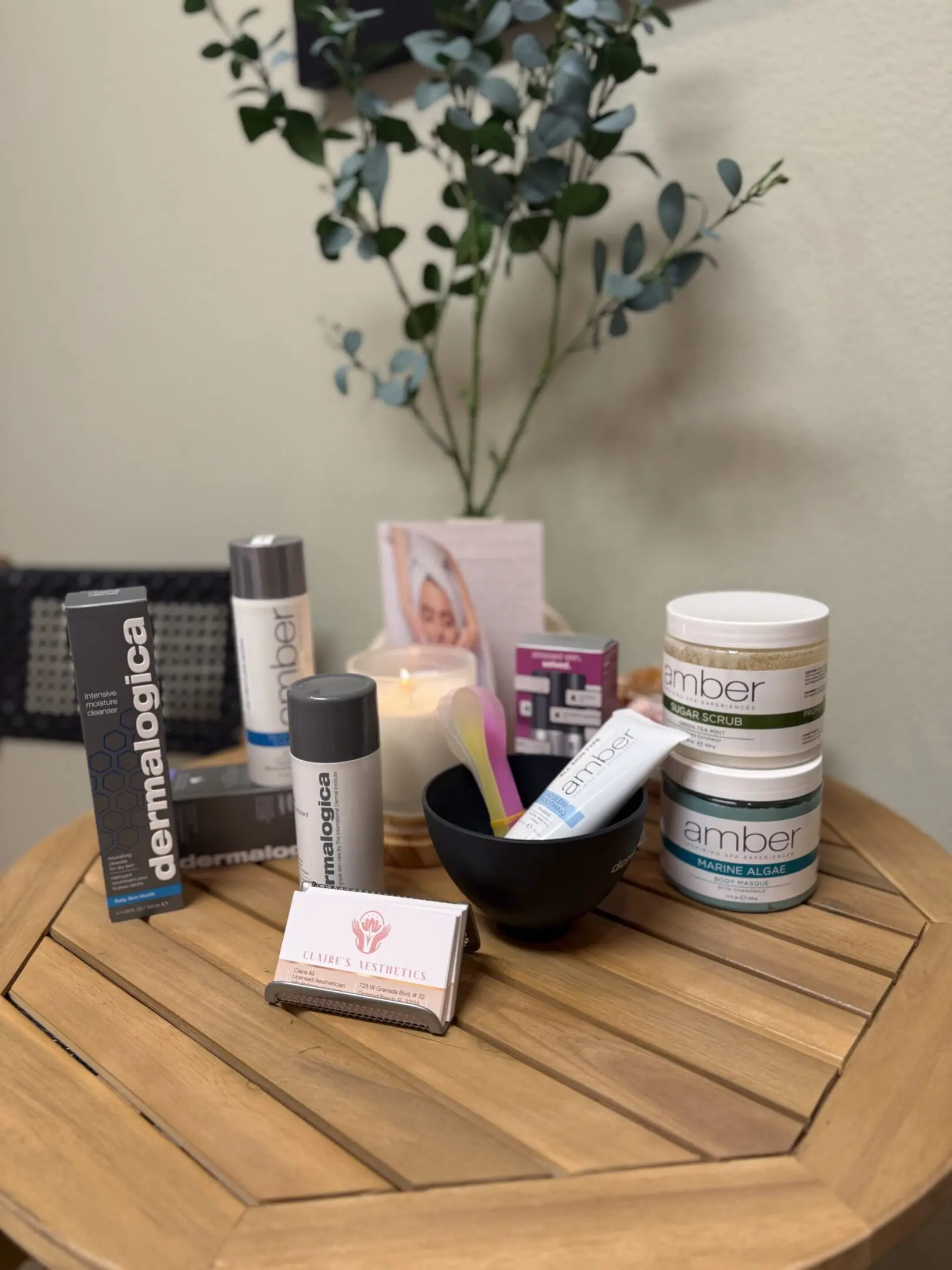 A table with some beauty products on it